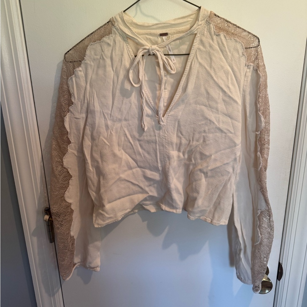Free People Cream Blouse with Lace Sleeves